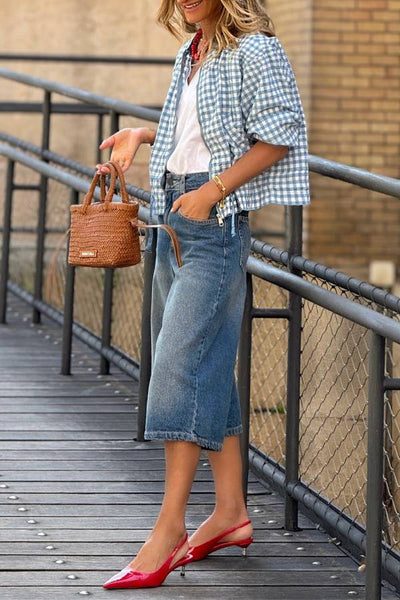 Camisa a cuadros azul y blanca para mujer – estilo retro francés