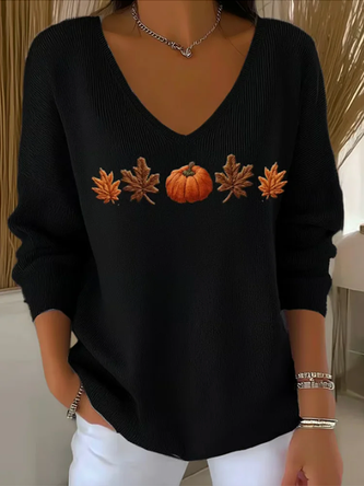 Suéter de algodón otoñal para mujer - Hojas de arce y calabaza