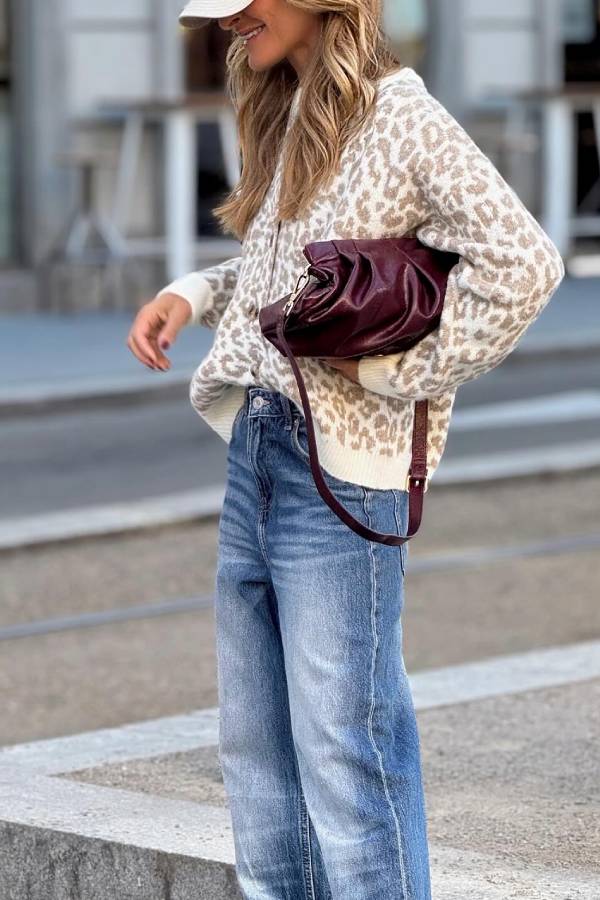 Cardigan de leopardo marrón mujer - Tejido suave y estilo chic otoño