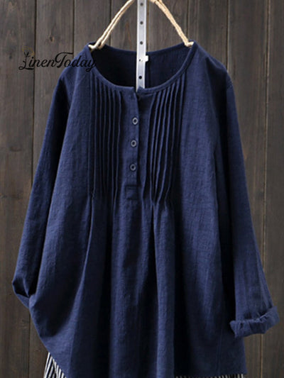 Camisa casual de algodón y lino retro para mujeres