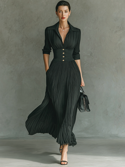 Vestido largo plisado con cinturón