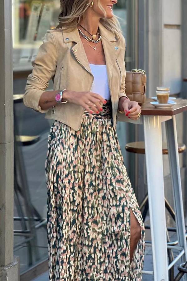 Falda Larga Leopardo Morandi Con Abierto - Estilo Chic y Versátil