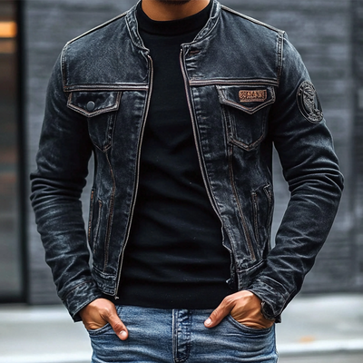 Chaqueta de Jeans Vintage Hombre Slim Fit – Moda con Cuello de Béisbol
