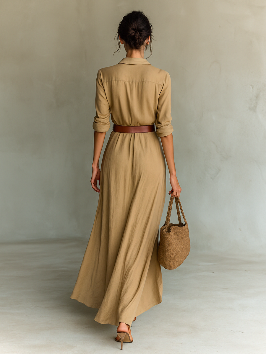 Vestido largo con cinturón elegante