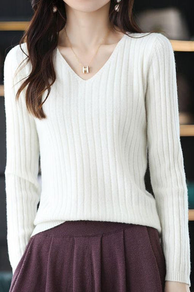 Camiseta térmica mujer cuello en V – Top de punto elástico - Moda invierno chic