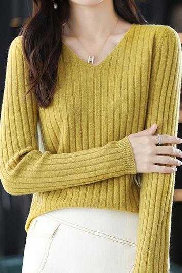 Camiseta térmica mujer cuello en V – Top de punto elástico - Moda invierno chic