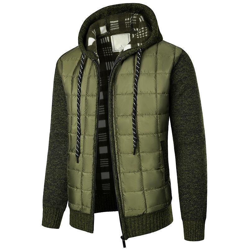 Chaqueta de Capucha Patchwork Polar para Hombre - Estilo Cálido y Casual